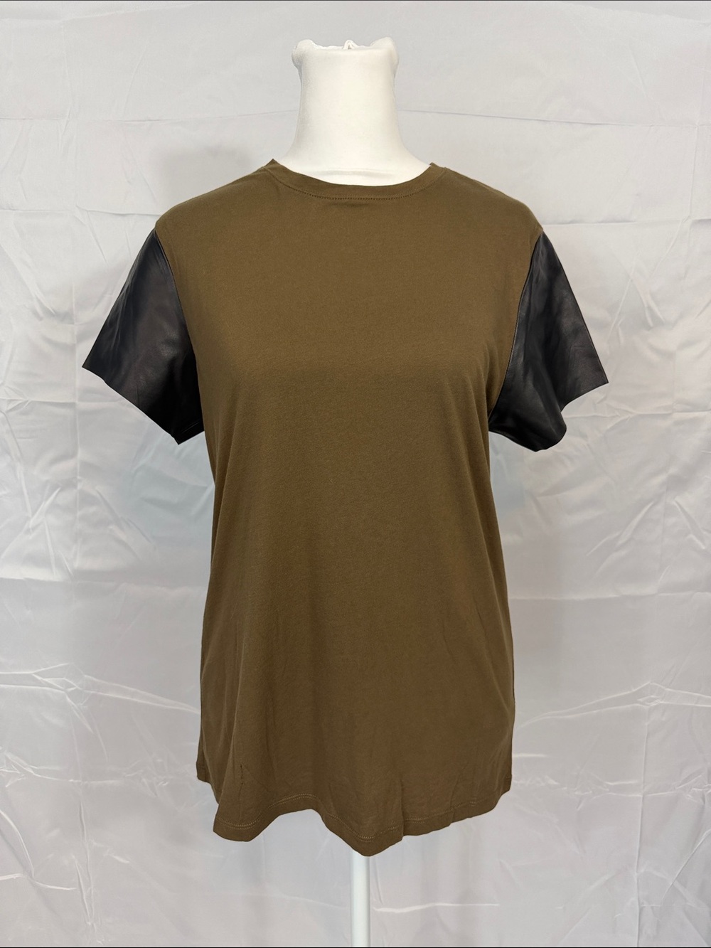 Vince Olive Green Leather Sleeve Short Sleeve Size Small